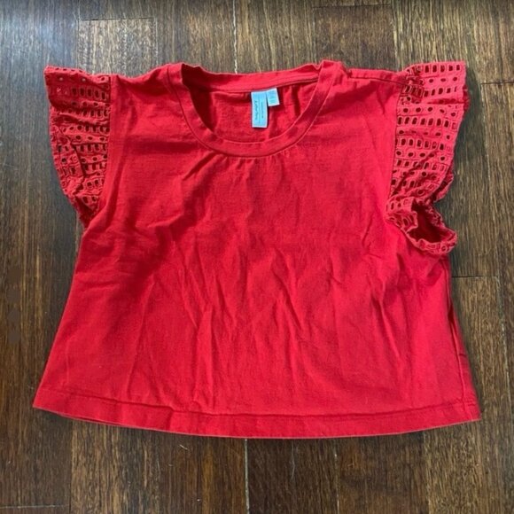 & Other Stories Eyelet Flutter Sleeve Crop Tee - Picture 5 of 5